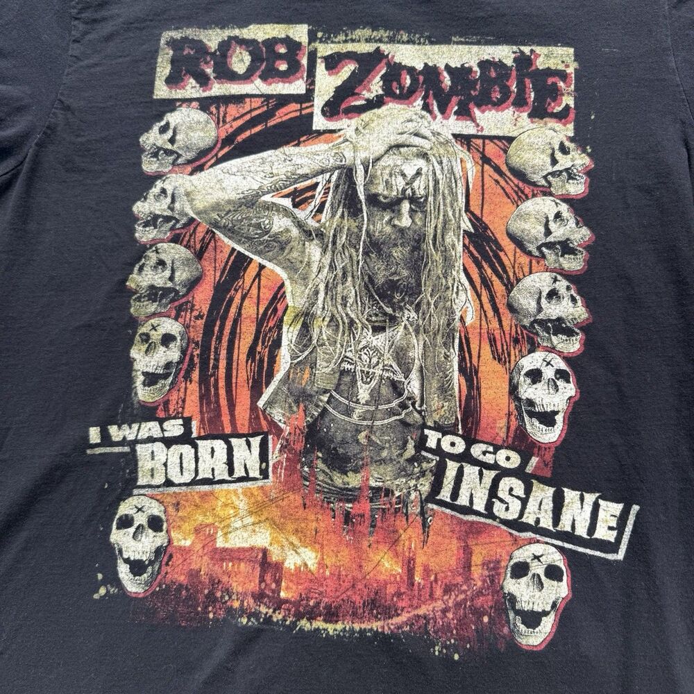 Rob Zombie T Shirt Mens Large Slim Fit Pacific Born Too Insane Black Graphic Tee